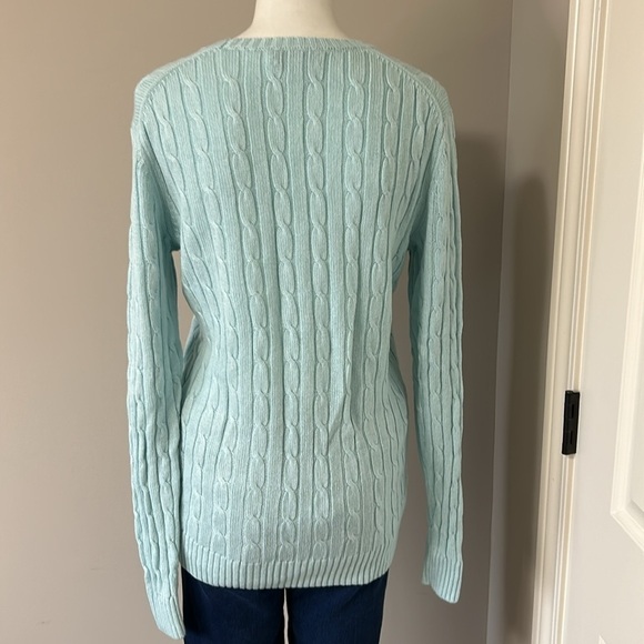VINEYARD VINES Cable Knit Shine Crewneck Sweater Mist Green Ribbed Sz L - Picture 5 of 8
